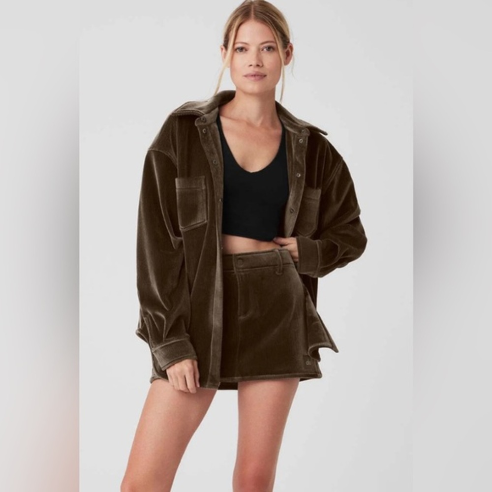 NEW Alo Yoga Ribbed Velour Mountain Side Shacket Jacket In Brown